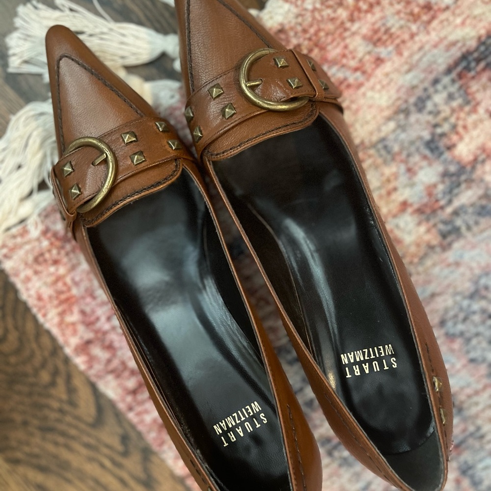 Stuart Weitzman Tan Studded Flats